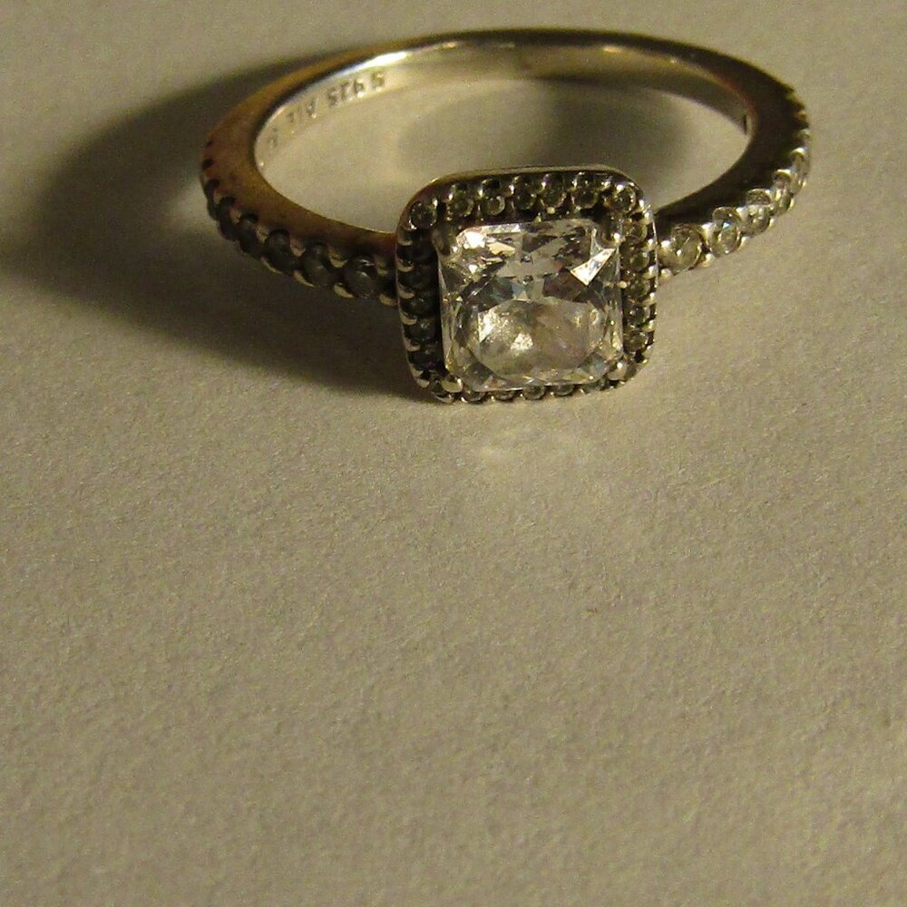 Quality PANDORA Sparking White Stone Ring S925 ALE Sterling Silver Size 7